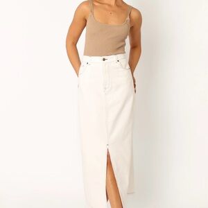 Petal + Pup Rana Denim Midi Skirt White Brown Stitching Size 8